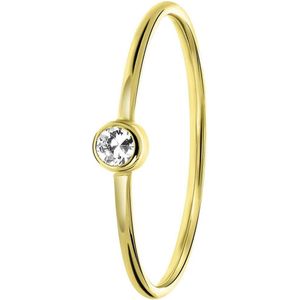 Lucardi Dames ring met witte zirkonia steen - Ring - Cadeau - 14 Karaat Goud - Geelgoud
