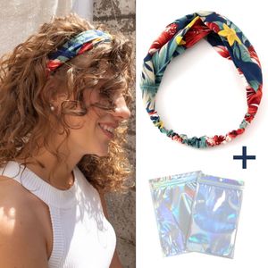 Haarband dames - bloemen - met knoop bandeau - geel blauw rood groen + leuke cadeau verpakking