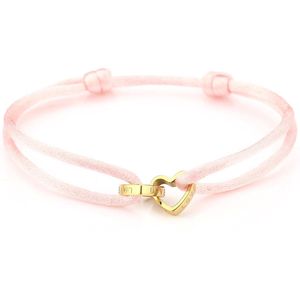 Michelle Bijoux armband twee hartjes goud touw Roze JE13589