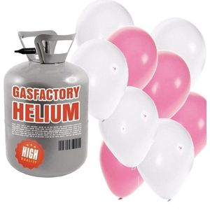 Helium tank met roze en witte ballonnen - Geboorte - Heliumgas met ballonnen meisje geboren voor babyshower