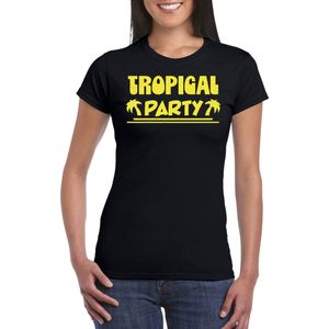 Toppers - Bellatio Decorations Tropical party T-shirt dames - met glitters - zwart/geel - carnaval/themafeest L