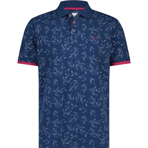 State of Art - Pique Poloshirt Bloemen Kobaltblauw - Modern-fit - Heren Poloshirt Maat M