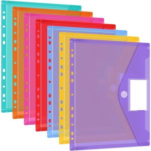 Documententas, A4, 28 stuks, 7 kleuren, documentenmap met 11 gatenrand en etikettenvak, transparant, A4-documententas, verzamelmap voor het organiseren van documenten