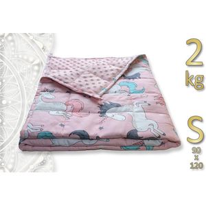 TAO NIDRA - Verzwaringsdeken kind - 2kg (kind 15-24kg) - roze eenhoorn thema - tweezijdig: katoen/minky fleece - kalmerend effect - diepere slaap - weighted blanket - S (90x120cm)