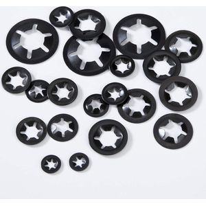 Borgringen Starlock geassorteerde set binnentand-sluitringen M3, M4, M5, M6, M8, M10, M12, zwart, 340 stuks