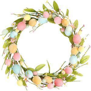 Creatieve Paaskrans met Kwastjes en Bladeren - Handgemaakte Vilten Kroon voor Voordeur, Bruiloft, Tuin - Decoratie voor Binnen en Buiten