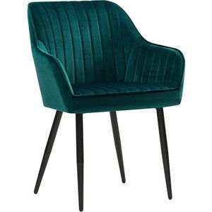 Eetkamerstoel - Gestoffeerde Eetkamerstoel - Houten Eetkamerstoel - Moderne Eetkamerstoel - Industriële Eetkamerstoel - Ergonomische Eetkamerstoel - Teal + Zwart - 62,5 x 60 x 85 cm (L x B x H)