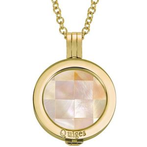 Quiges Munthouder met Ketting en Munt 25mm Schelp Blokjes Creme - RVS Goudkleurig - EPRHZ264