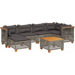 vidaXL Loungeset 7-delig - Poly Rattan - Grijs Loungeset - Lounge Set - Buitendecoratie - Tuinmeubels - Pe Rattan