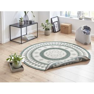 Flycarpets Omkeerbaar Vloerkleed - Binnen & Buitenkleed Jamaica Rond- Groen / Creme - 140x140 cm