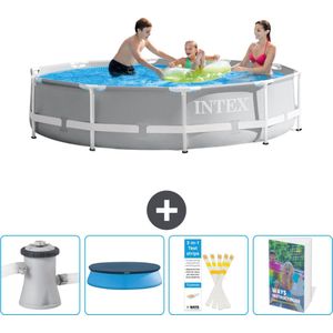 Intex Rond Prism Frame Zwembad - 305 x 76 cm - Grijs - Inclusief Pomp Afdekzeil - Testrips - Zwembadgids