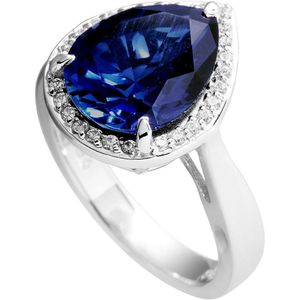 Diamonfire - Zilveren ring met steen Maat 16.0 - Blauwe steen druppelvorm - Pav‚ rand