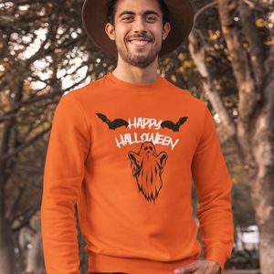 Halloween Trui - Ghost & Bats Oranje (MAAT M - UNISEKS FIT) - Halloween kostuum voor volwassenen - Dames & Heren