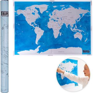 Triple J® Kras Wereldkaart - Scratch Map - Kraskaart - Worldmap - Blauw