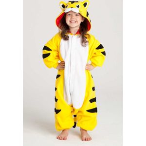 KIMU Onesie Gele Tijger Pakje - Maat 68-74 - Tijgerpak Kostuum Geel Pak - Peuter Boxpakje Pyjama Huispak Overall Jumpsuit Jongen Meisje Festival