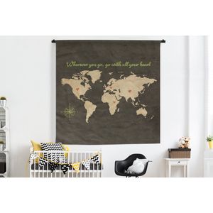 Wandkleed - Wanddoek - Wereldkaart - Liefde - Vintage - 180x180 cm - Wandtapijt