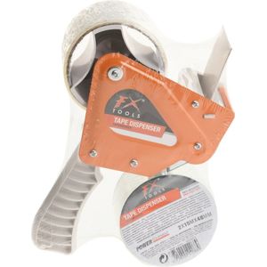 FX Tools Tape/plakband houder - inclusief 2x rollen verpakking plakband van 15 meter - breedte 5 cm