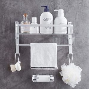 Doucheplank, hoekplank, douchemand, doucheplanken, zonder boren, met handdoekhouder en zeepbakje, voor badkamer en keuken, wandmontage, aluminium, mat zilver