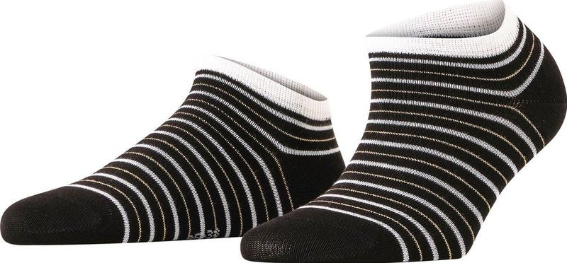 FALKE Stripe Shimmer gestreept met patroon katoen sneakersokken dames zwart - Maat 35-38