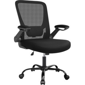 Bureaustoel office chair met opklapbare armleuningen, ergonomische computerstoel, 360° draaistoel, verstelbare lendensteun, zwart