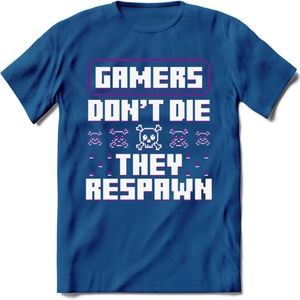 Gamers don't die pixel T-shirt | Paars | Gaming kleding | Grappig game verjaardag cadeau shirt Heren – Dames – Unisex | - Donker Blauw - XXL
