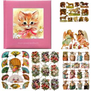 Poëziealbum - 16x16 - Lichtroze - Poes met roze strik - met 5 vellen Poëzieplaatjes - Versjes - Gedicht - Cadeau - Sint - Geschenk - Knutselen - Hobby - Creatief - Scrapbook - Poezie