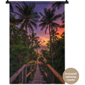 Wandkleed Tropisch Strand  - Kleurrijke zonsondergang met palmbomen in Phuket Wandkleed katoen 60x90 cm - Wandtapijt met foto