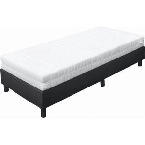 Eenpersoons Boxspring Antraciet - Pocketvering box - + Pocketvering Matras Koudschuim 20 cm - HR 45 - Medium ligcomfort - Ultiem slaapcomfort 90x190