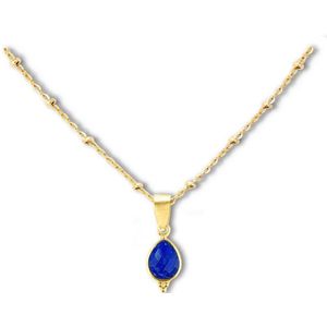Bixorp Gems Derde oog Chakra Dames Ketting met Saffier hanger - 18 Karaat Verguld Goud & Roestvrij Staal - 36cm + 8cm verstelbaar