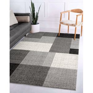 Flycarpets Belos Vloerkleed Geblokt - Grijs / Antraciet - Laagpolig - 120x160 cm