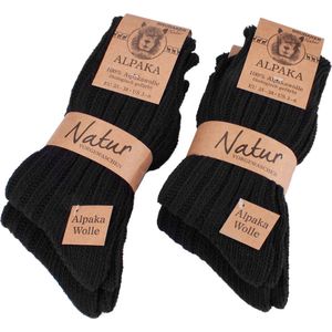 BRUBAKER 4 Paar Sokken van Alpacawol – Zwart – Wollen Alpaca Sokken – Warme Sokken - Huissokken - Thermosokken - Wintersokken - Maat 39-42