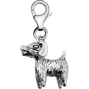 Quiges – 925 - Zilver – Charm - Bedel - Hanger - 3D Hond - met – sterling - zilver - karabijnslot - geschikt - voor - Zinzi, Thomas – Sabo - Ti Sento - Bedelarmband HC001