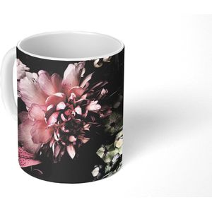 Mok - Koffiemok - Bloemen - Vintage - Pastel - Roze - Wit - Mokken - 350 ML - Beker - Koffiemokken - Theemok