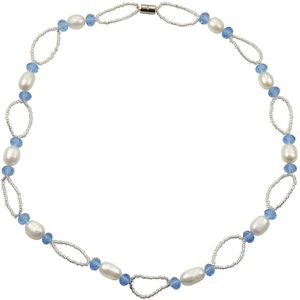 Zoetwater parel ketting Blacio - echte parels - wit - blauw - magneetslot - sieraden zakje - cadeau voor haar - kerst cadeau - Moederdag cadeau