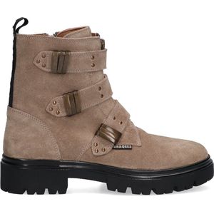 Braqeez 424782-408 Meisjes Biker Boots - Taupe - Suède - Gesp Met Rits