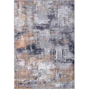 Vercai Rugs Cashmere Collectie - Laagpolig Vloerkleed - Zacht Tapijt met Modern Ontwerp - Polyester - Grijs / Goud - 60x100 cm