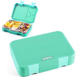 Broodtrommel voor kinderen, met 6 vakken, lunchbox, bento box, lekvrij, snackbox voor kleuterschool en school, meisjes en jongens, snackbox (turquoise)