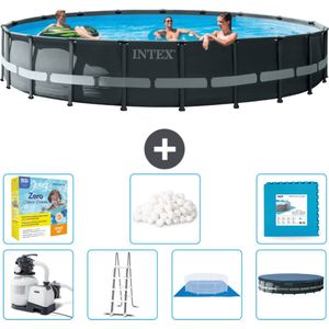 Intex Rond Ultra XTR Frame Zwembad - 610 x 122 cm - Inclusief Pomp - Ladder - Grondzeil - Afdekzeil Onderhoudspakket - Filterbollen - Vloertegels