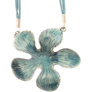 Behave Blauwe ketting van touw met bloem hanger