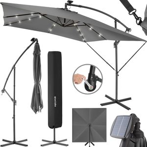 tectake® - Parasol 250cm met Solar Led Verlichting - Parasols - Zweefparasol - Zonneenergie - Tuinverlichting - grijs