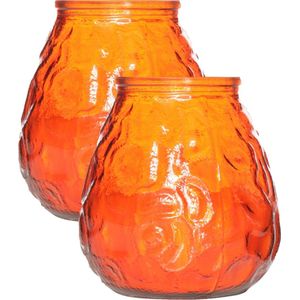 Set van 4x stuks oranje Lowboy buiten tafel sfeer kaarsen 10 cm 40 branduren in glas - Tuinkaarsen