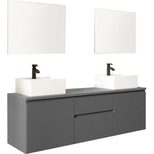 Hangend badkamermeubel met dubbele wastafel en spiegels - Grijs - 150 cm - JIMENA II L 150 cm x H 46 cm x D 50 cm