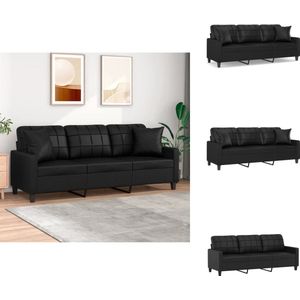 vidaXL 3-zitsbank - 3-zitsbanken - Driezitsbank - Bank - Driezitsbank met sierkussens 180 cm kunstleer zwart