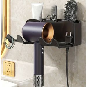 Twenty Two™ houder voor föhnborstel, badkamer accessoires | zonder te boren | haardroger opbergrek | eenvoudige montage | föhnhouder | badkamer ophangrek | universeel | voor hotel, badkamer, kapsalon, barbershop | zwart