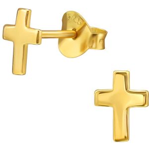 Zilveren goudkleurig kruisje kinderoorknopjes | gold-plated kruis kinderoorbellen | Gold cross oorbellen Meisje Zilver | Zilverana | Sterling 925 Silver