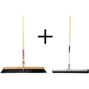 Synx Tools Paardenhaar 60cm + Vloertrekker 45cm met Steel 150cm - Kamerveger – Vloerreiniger – Moppen – Zachte binnenbezem met steel 150cm