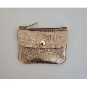 Portemonnee Klein Brons Metallic - 11 cm x 8 cm - Wallet - Geld - Betalen - Accessoires - Accessoire - Mode - Fashion - Glans - Echt leer - Leather - Bronze - Dames - Vrouwen - Mama - Cadeau - Kado - Luxe uitstraling - Mini - Small - Dame - Trendy