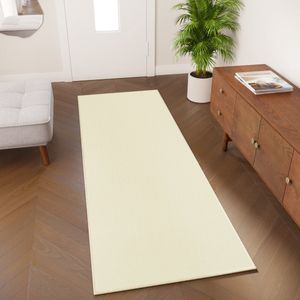 Tapiso Mono Loper Kleed Creme Effen Gang Laagppolig Vloerkleed Maat- 80x950