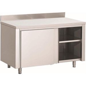 Gastro-Inox RVS werkbank 1600(l)x600(d)x850(h)mm met schuifdeuren en achteropstand