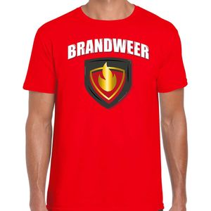 Brandweer met embleem verkleed t-shirt rood voor heren - brandweervrouw - carnaval verkleedkleding / kostuum XXL